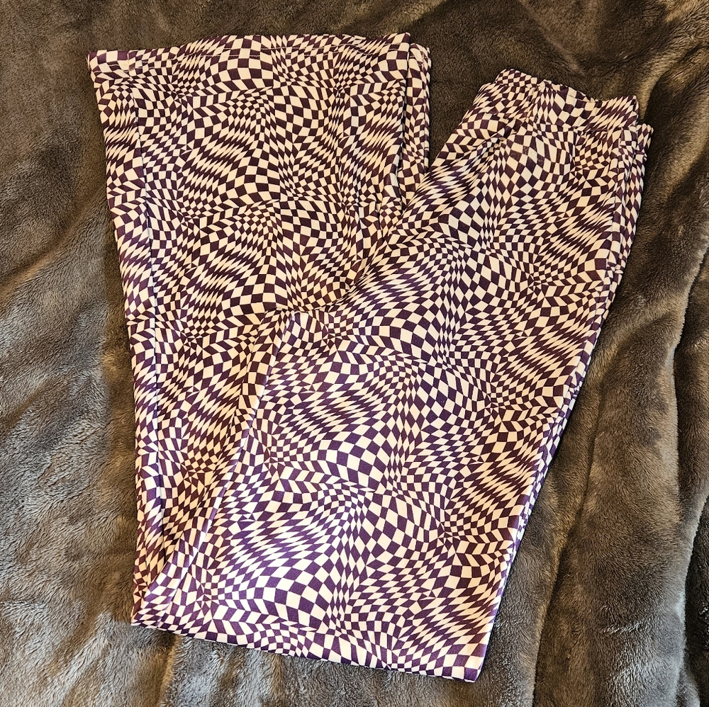 SHEIN Purple and White Checkered Flared Bell Bottoms - Picture 2 of 3